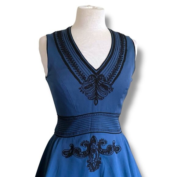 Badgley Mischka Womens Dress Sz 2 Black Black Embroidery Soutache Fit & Flare - Picture 4 of 11